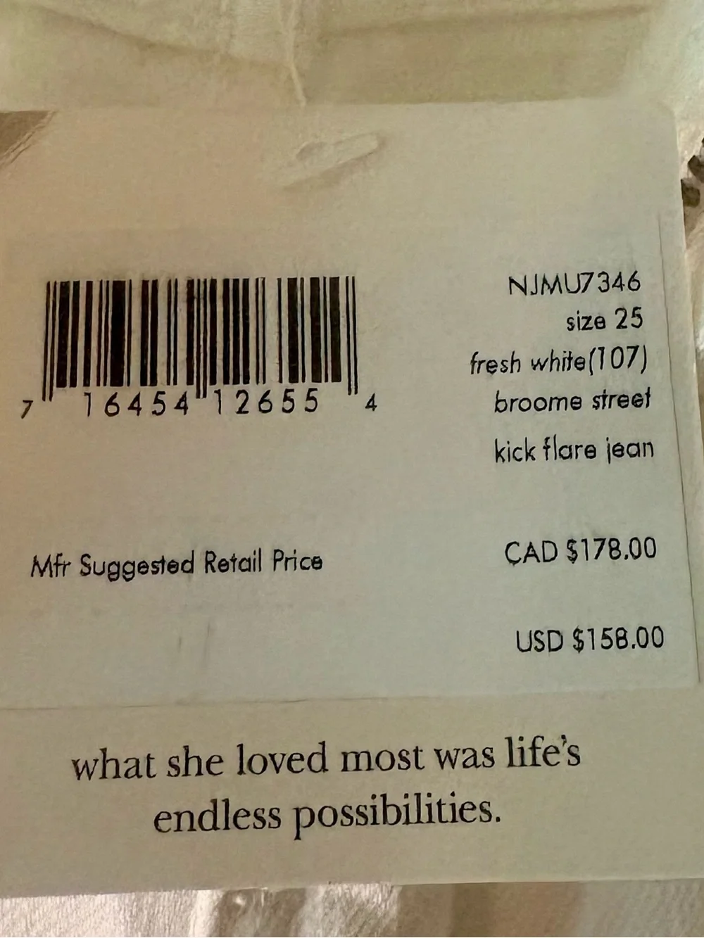 NWT $158 Kate Spade Broome Street Women's  White Bootcut Jeans Size 25